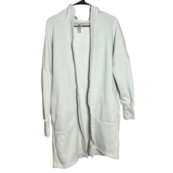 Mono B Sweater Womens Small/Medium Blue Cardigan Hooded Open Front Longline - Picture 2 of 10